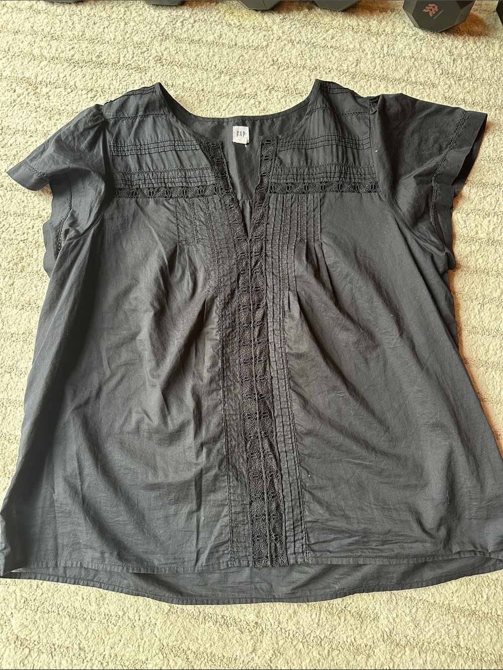 GAP Black Short Sleeve Lace-Trim Blouse